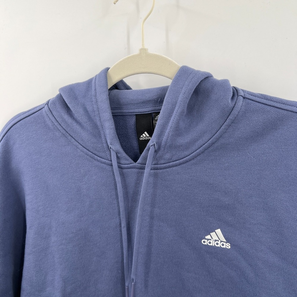 Adidas Periwinkle Cropped Hoodie Hem Detail pullover lounge casual sporty top S - Picture 4 of 10